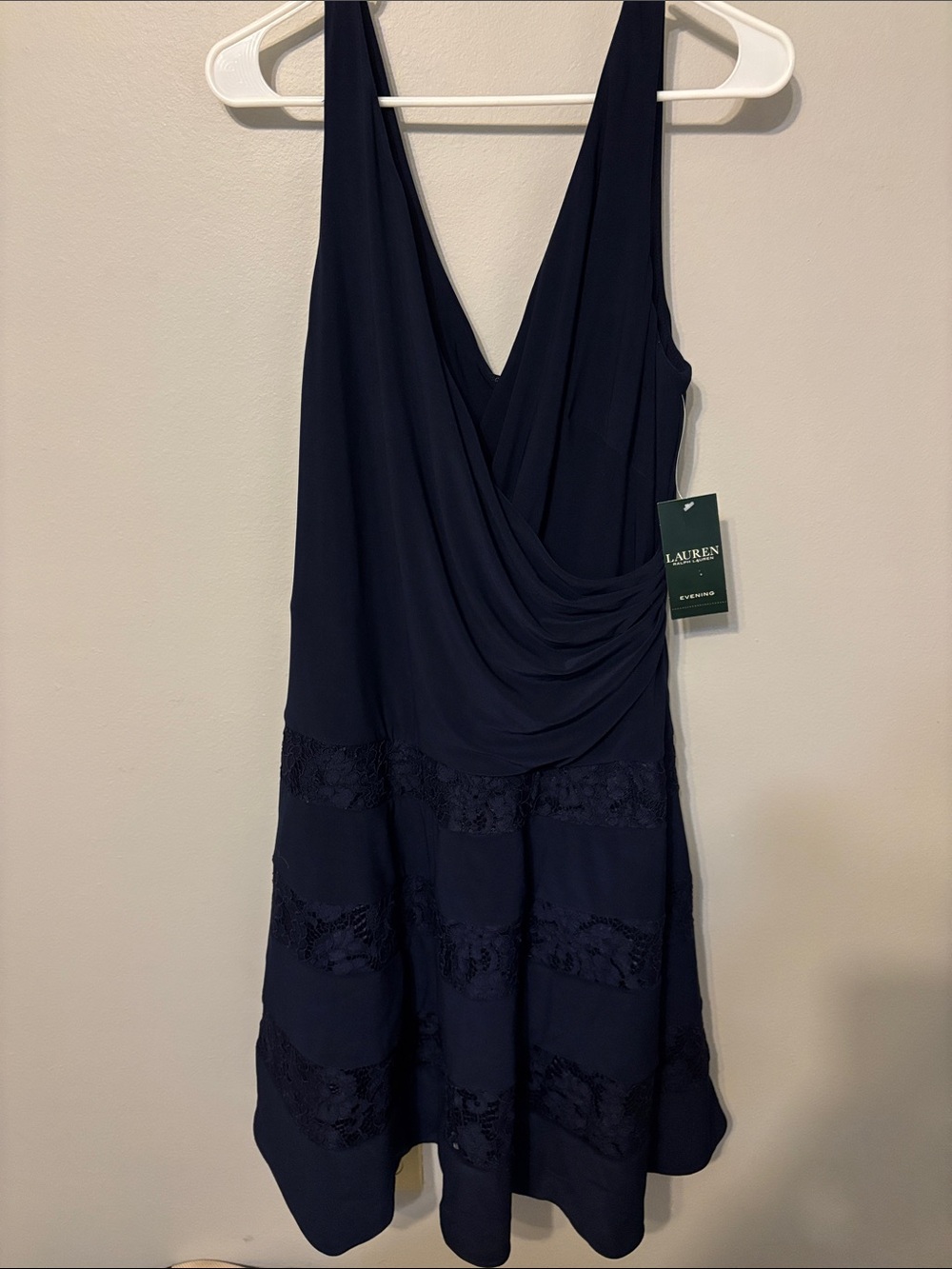 Lauren Ralph Lauren Navy Draped V-Neck Midi evening gown